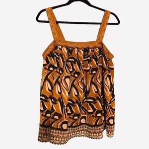 Boho Beaded Wide Strap Flowing Brown and Black Tank Top Shell